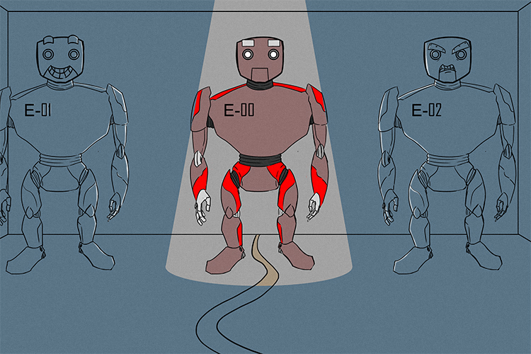 A path (apathetic) leads to a robot that shows no emotion.